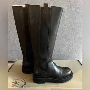 H&M PREMIUM,Black Knee-High Leather Boots Black